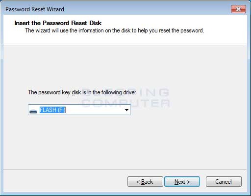 Select Password Reset Disk