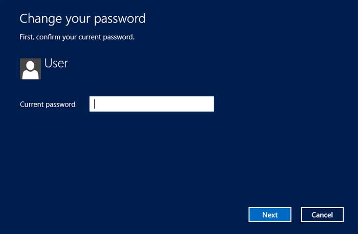 Windows 8 confirm current password