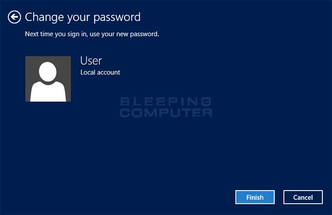 Windows 8 Change password confirmation