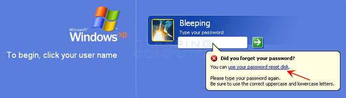 Windows XP Password Reset Prompt